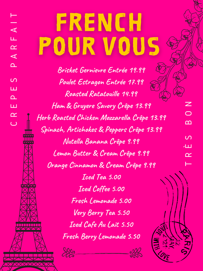 Crepes Parfait Menu